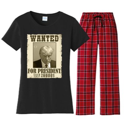 Donald Trump Mug Shot Wanted For Presidents Election Funny Women's Flannel Pajama Set