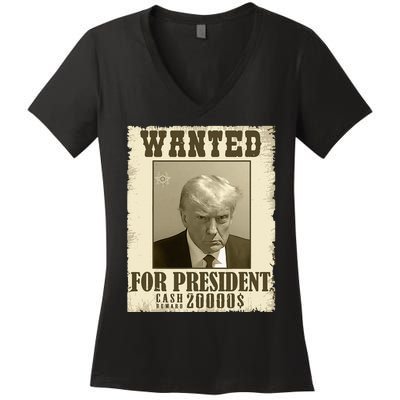 Donald Trump Mug Shot Wanted For Presidents Election Funny Women's V-Neck T-Shirt