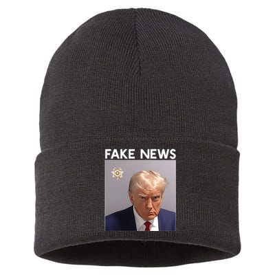 Donald Trump Mugshot | Trump Mug Shot Fake News Sustainable Knit Beanie