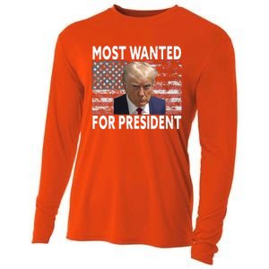 D.onald Trump Most Wanted For President 2024 Pro M.ugshot Cooling Performance Long Sleeve Crew