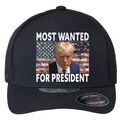 D.onald Trump Most Wanted For President 2024 Pro M.ugshot Flexfit Unipanel Trucker Cap