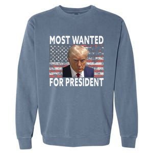 D.onald Trump Most Wanted For President 2024 Pro M.ugshot Garment-Dyed Sweatshirt