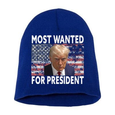 D.onald Trump Most Wanted For President 2024 Pro M.ugshot Short Acrylic Beanie