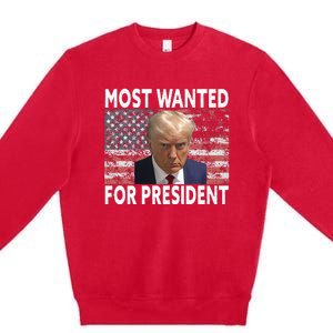 D.onald Trump Most Wanted For President 2024 Pro M.ugshot Premium Crewneck Sweatshirt