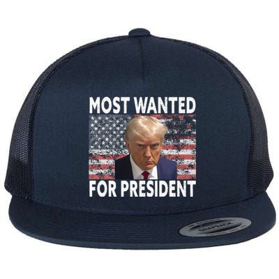 D.onald Trump Most Wanted For President 2024 Pro M.ugshot Flat Bill Trucker Hat