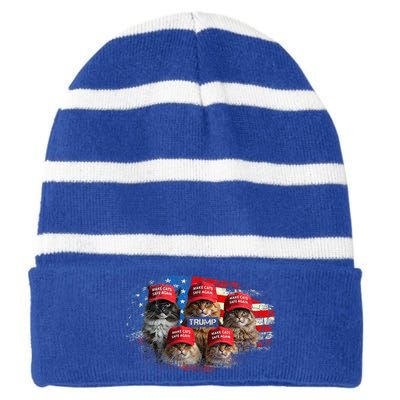 Donald Trump Make Cats Safe Again Red Hat 2024 Debate Striped Beanie with Solid Band