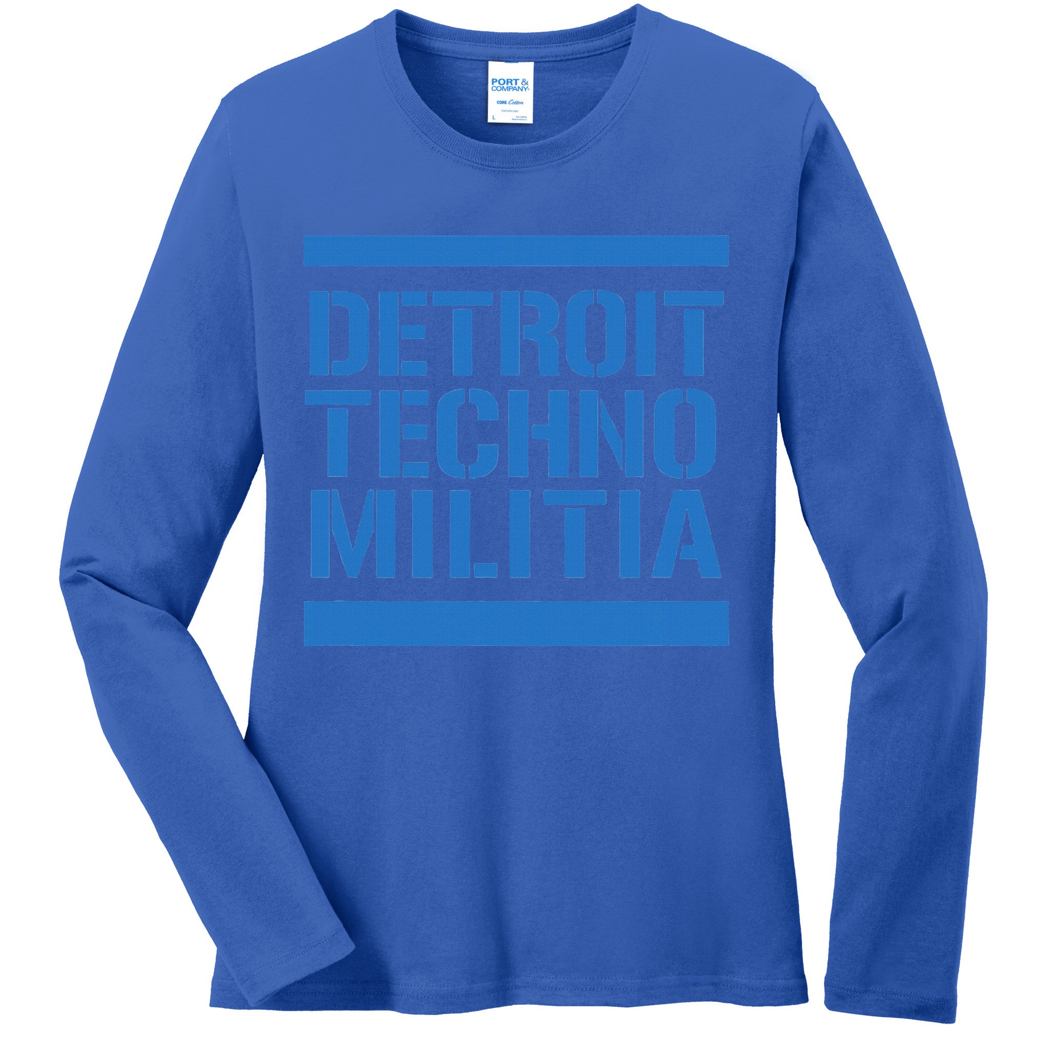 Detroit Techno Militia Blue Logo  Ladies Long Sleeve Shirt