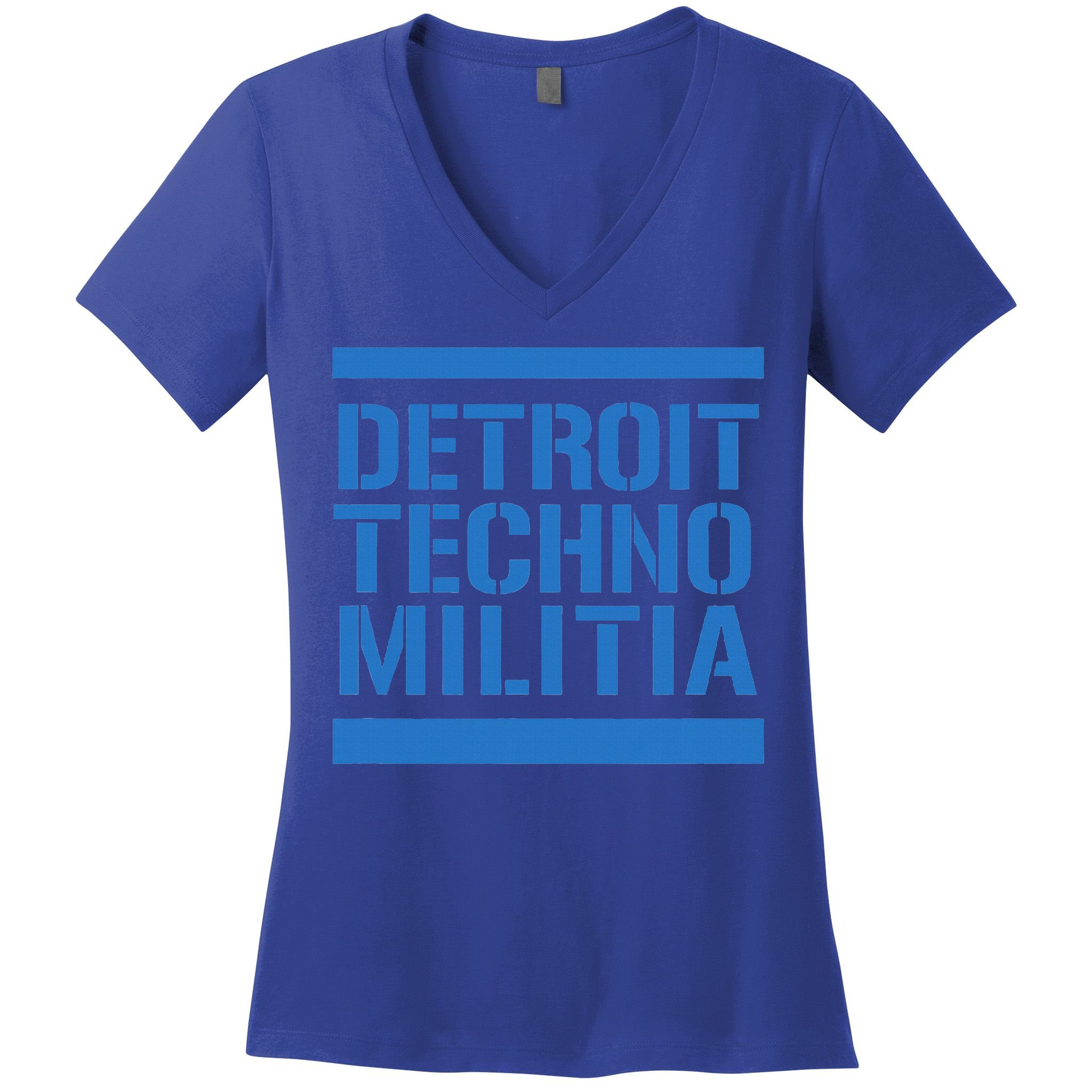 Detroit Techno Militia Blue Logo  Women's V-Neck T-Shirt