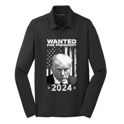 D.onald Trump Mug Shot Wanted For U.S. President 2024 Silk Touch Performance Long Sleeve Polo