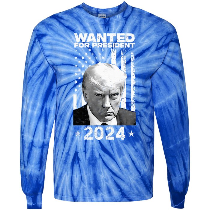 D.onald Trump Mug Shot Wanted For U.S. President 2024 Tie-Dye Long Sleeve Shirt