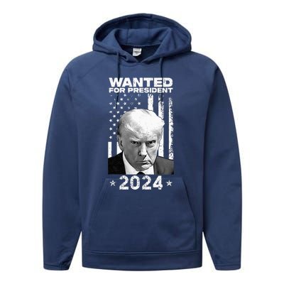 D.onald Trump Mug Shot Wanted For U.S. President 2024 Performance Fleece Hoodie