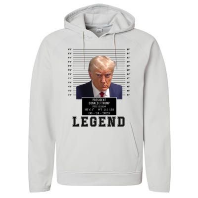 Donald Trump Mug Shot Donald Trump Legend Free Donald Trump Mugshot 2024 Performance Fleece Hoodie