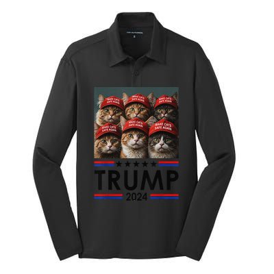 Donald Trump Make Cats Safe Again 2024 Debate Funny Silk Touch Performance Long Sleeve Polo