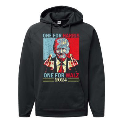 Donald Trump Middle Finger Harris Walz Usa Election Performance Fleece Hoodie