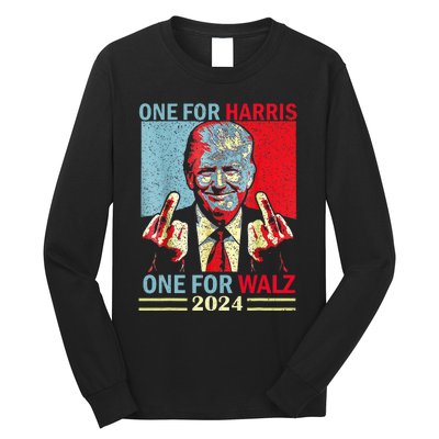 Donald Trump Middle Finger Harris Walz Usa Election Long Sleeve Shirt