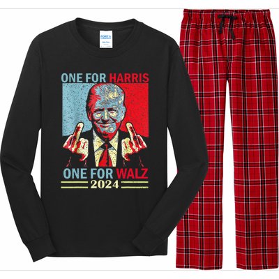 Donald Trump Middle Finger Harris Walz Usa Election Long Sleeve Pajama Set