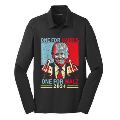 Donald Trump Middle Finger Harris Walz Usa Election Silk Touch Performance Long Sleeve Polo