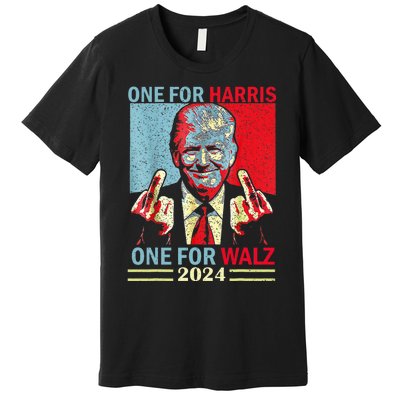 Donald Trump Middle Finger Harris Walz Usa Election Premium T-Shirt