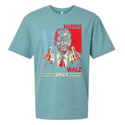 Donald Trump Middle Finger Harris Walz Usa Election Sueded Cloud Jersey T-Shirt