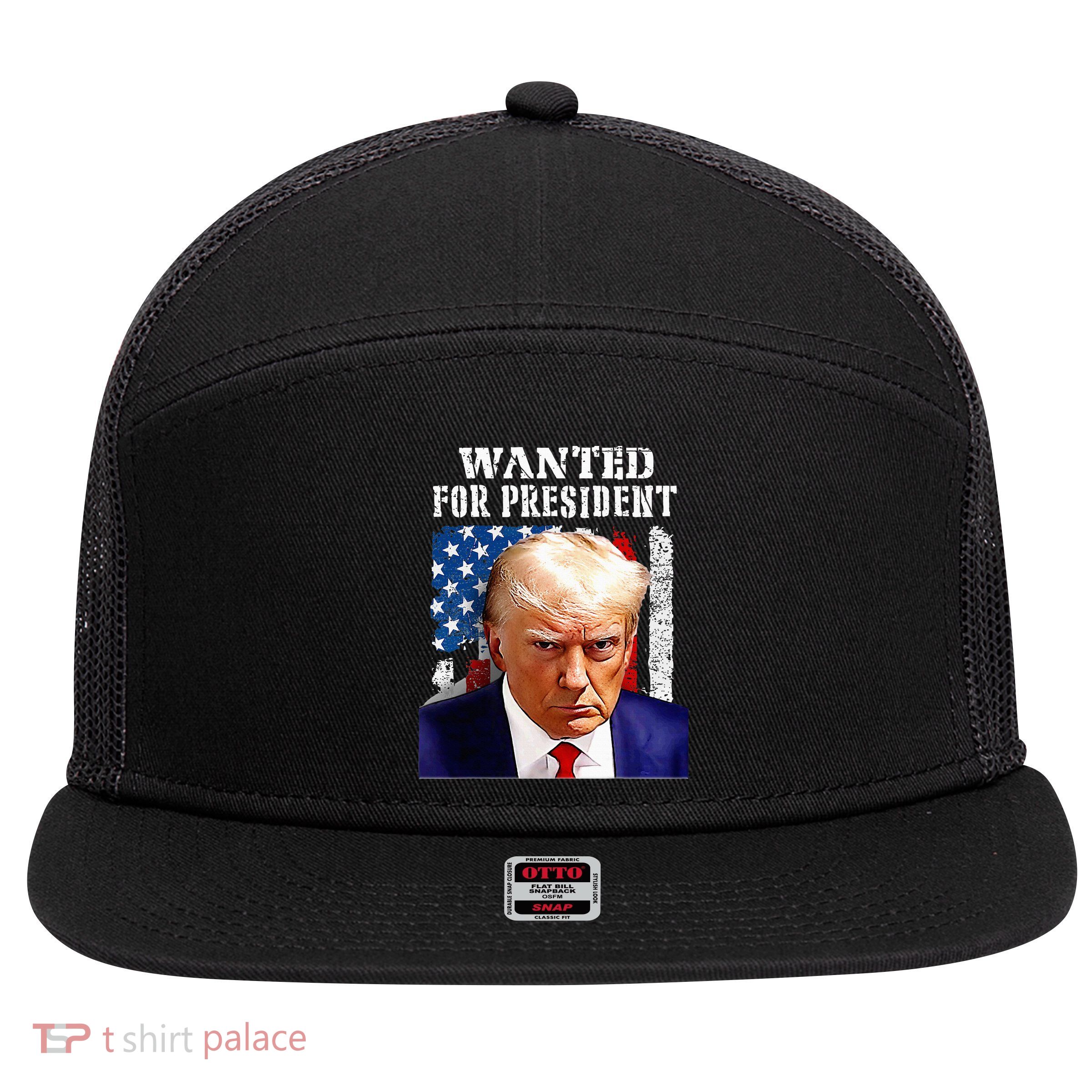 Donald Trump Mug Shot Wanted For U.S. President 2024 7 Panel Mesh Trucker Snapback Hat
