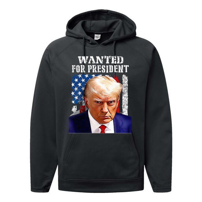 Donald Trump Mug Shot Wanted For U.S. President 2024 Performance Fleece Hoodie