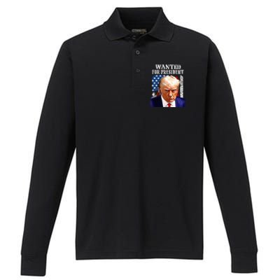 Donald Trump Mug Shot Wanted For U.S. President 2024 Performance Long Sleeve Polo