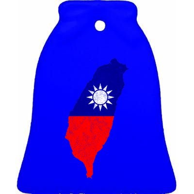 Distressed Taiwan Map Flag Support For Taiwan I Love Taiwan Gift Ceramic Bell Ornament