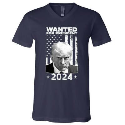 Donald Trump Mug Shot Wanted For U.S. President 2024 V-Neck T-Shirt