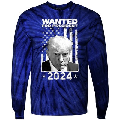 Donald Trump Mug Shot Wanted For U.S. President 2024 Tie-Dye Long Sleeve Shirt