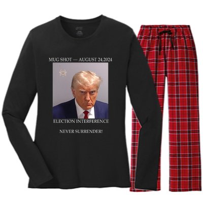 Donald Trump Mug Shot August 24 2024 Election Interference Women's Long Sleeve Flannel Pajama Set 