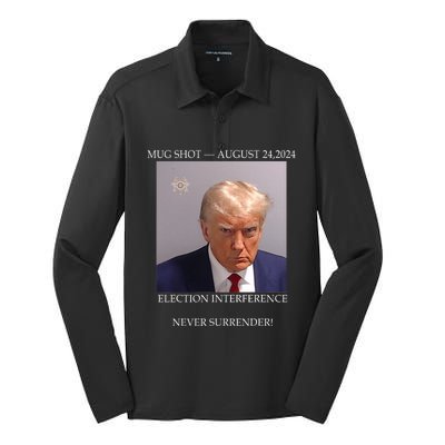 Donald Trump Mug Shot August 24 2024 Election Interference Silk Touch Performance Long Sleeve Polo