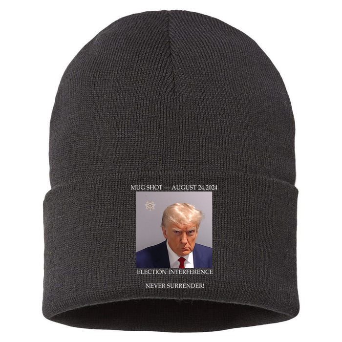 Donald Trump Mug Shot August 24 2024 Election Interference Sustainable Knit Beanie