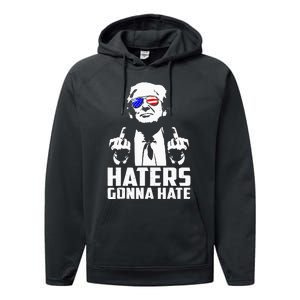 Donald Trump Middle Finger Funny Haters Gonna Hate President Performance Fleece Hoodie