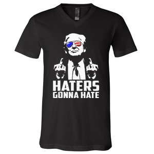 Donald Trump Middle Finger Funny Haters Gonna Hate President V-Neck T-Shirt