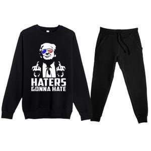 Donald Trump Middle Finger Funny Haters Gonna Hate President Premium Crewneck Sweatsuit Set