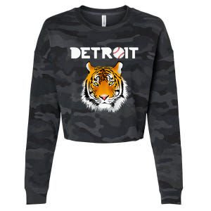 Distressed Tiger Mascot Cool Detroit Tiger Design Cropped Pullover Crew