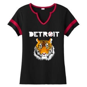 Distressed Tiger Mascot Cool Detroit Tiger Design Ladies Halftime Notch Neck Tee