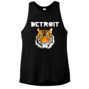 Distressed Tiger Mascot Cool Detroit Tiger Design Ladies PosiCharge Tri-Blend Wicking Tank