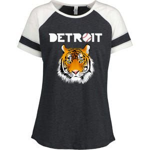 Distressed Tiger Mascot Cool Detroit Tiger Design Enza Ladies Jersey Colorblock Tee