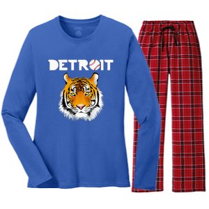 Distressed Tiger Mascot Cool Detroit Tiger Design Women's Long Sleeve Flannel Pajama Set 