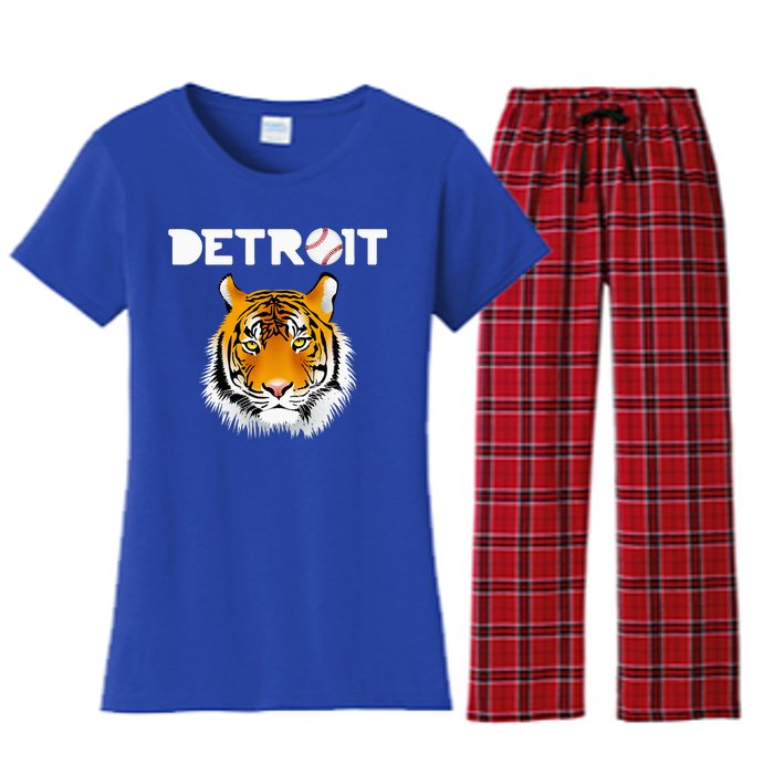 Distressed Tiger Mascot Cool Detroit Tiger Design Women's Flannel Pajama Set