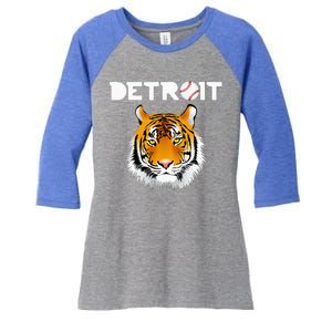 Distressed Tiger Mascot Cool Detroit Tiger Design Women's Tri-Blend 3/4-Sleeve Raglan Shirt