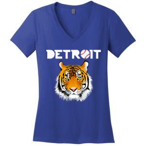 Distressed Tiger Mascot Cool Detroit Tiger Design Women's V-Neck T-Shirt