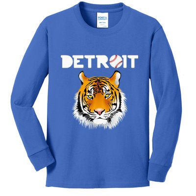 Distressed Tiger Mascot Cool Detroit Tiger Design Kids Long Sleeve Shirt