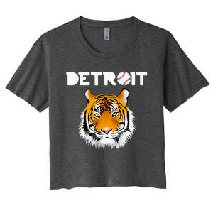 Distressed Tiger Mascot Cool Detroit Tiger Design Women's Crop Top Tee