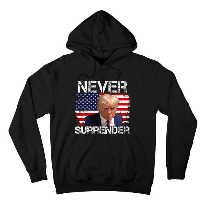 Donald Trump Mug Shot Never Surrender 2024 Hoodie