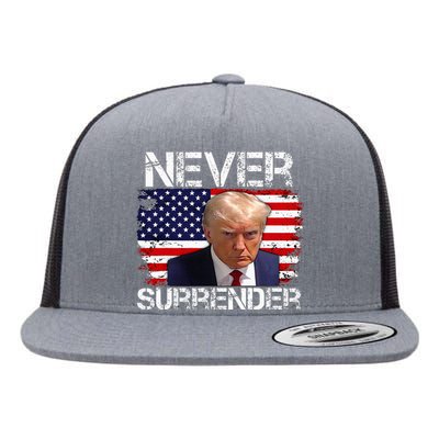 Donald Trump Mug Shot Never Surrender 2024 Flat Bill Trucker Hat