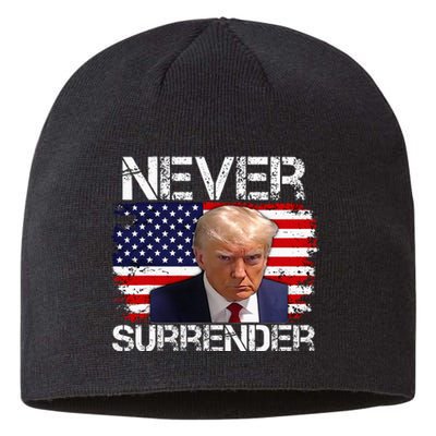 Donald Trump Mug Shot Never Surrender 2024 Sustainable Beanie