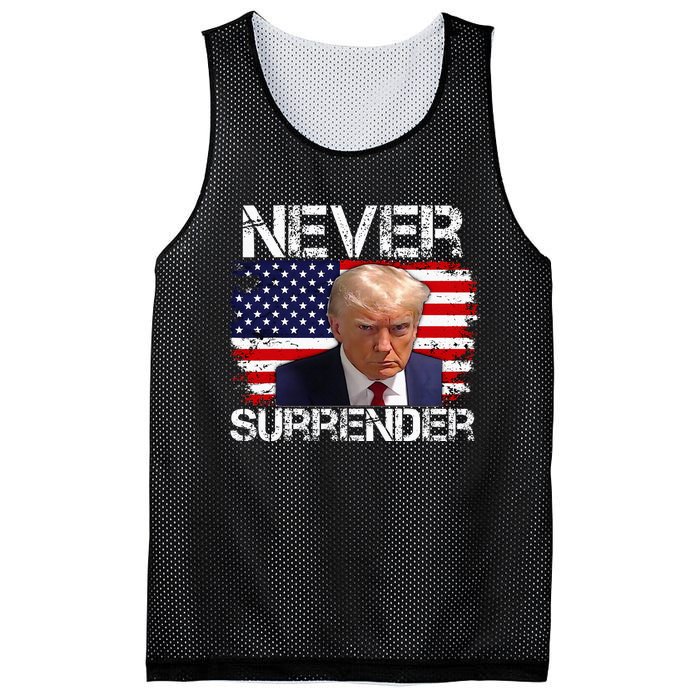 Donald Trump Mug Shot Never Surrender 2024 Mesh Reversible Basketball Jersey Tank