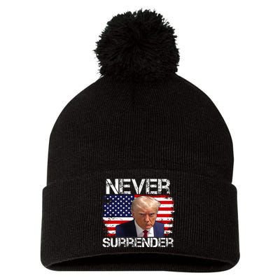 Donald Trump Mug Shot Never Surrender 2024 Pom Pom 12in Knit Beanie